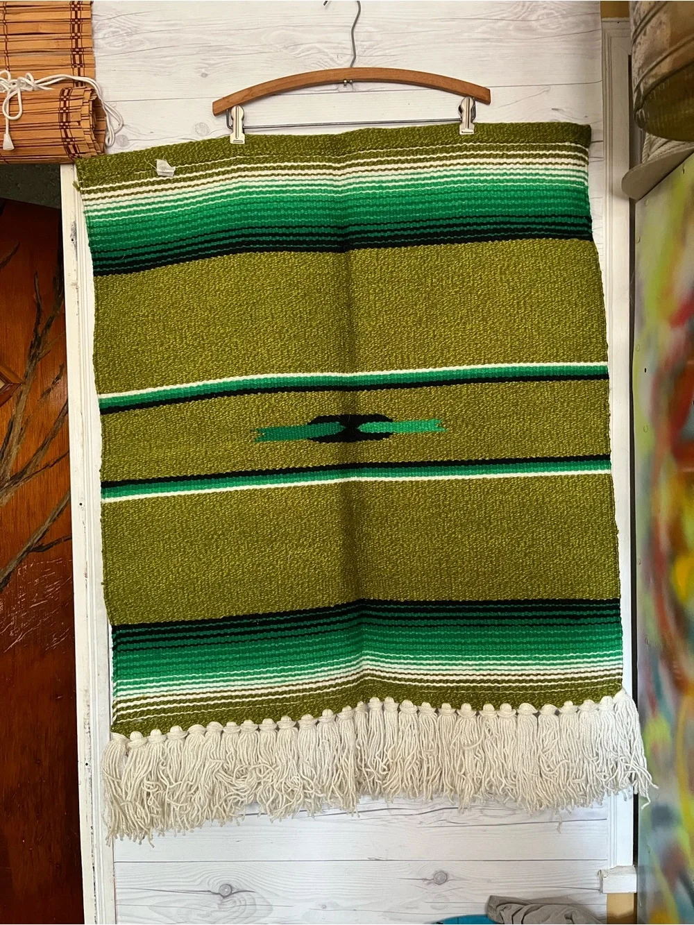 Vintage Mexican Serape Rug Blanket Southwest Wool Textile Red Boho Wall Hanging